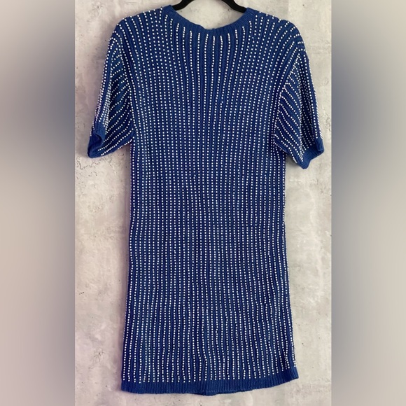 VTG Adrienne Vittadini Mini Sweater Dress Covered Embellished Pearls Sz Med - Picture 3 of 8
